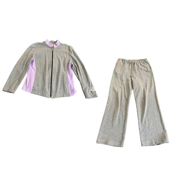 St. John Pants - St. John Sports Gray Purple Lounge Full Zip Jacket & Pant Set, Size M & P(S)